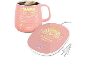 EYEZEEPTION Mama Geschenk Tassenwärmer und Rosa Tasse Mama, Mama Büro Gadgets Kaffee Geschenk für Mama Tassenwärmer für Milch Kaffee, Geburtstagsgeschenk Muttertagsgeschenke für Mama. (Rosa)