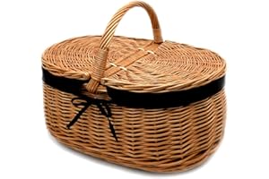 MYBER Rattankorb Weidenkorb Korb Picknickorb Stabiler Tragekorb mit 2 Deckeln aus Weide geflochten K1-030-SS