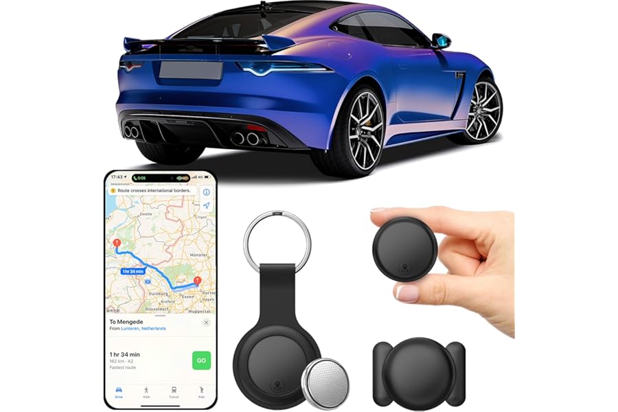 GPS Tracker for Car GPS Tracker (Compatible with iOS and Android), IP67 Waterproof, GPS Car Locator with App Global Real Time Coverage, GPS Tracker without Sim-Black