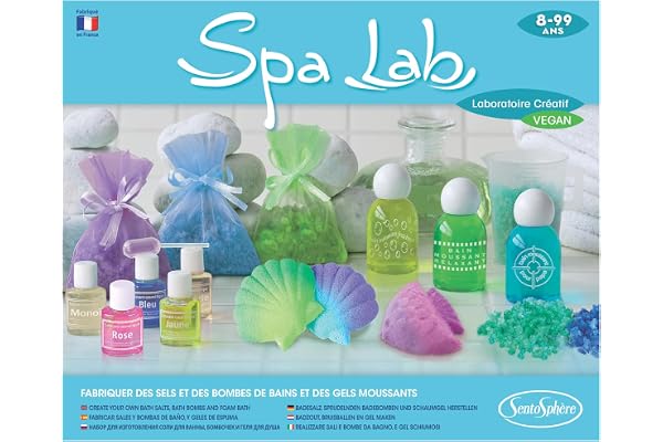 Sentosphère – SPA LAB - Création de sels de bain, sucres effervescents et gels moussants - Kit DIY Cosmétique - Laboratoire Créatif - Dès 8 ans - Fabriqué en France - 256