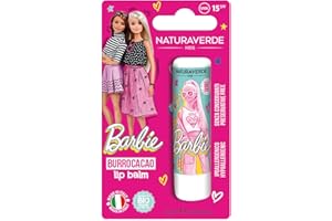 Naturaverde | Kids - Mattel Barbie - Burrocacao alla Fragola, Burro Cacao Bambina con Burro di Karité BIO, con Filtri UVA-UVB - SPF 15, Lipstick da 5,7ml