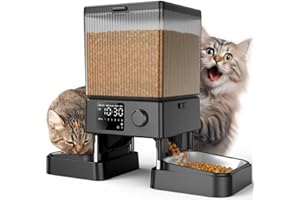 oneisall 5L Distributeur Croquettes Chat Automatique 2 Bols Mangeoire Automatique pour Chat à Un Bouton Fonctionnement Facile Mangeoire