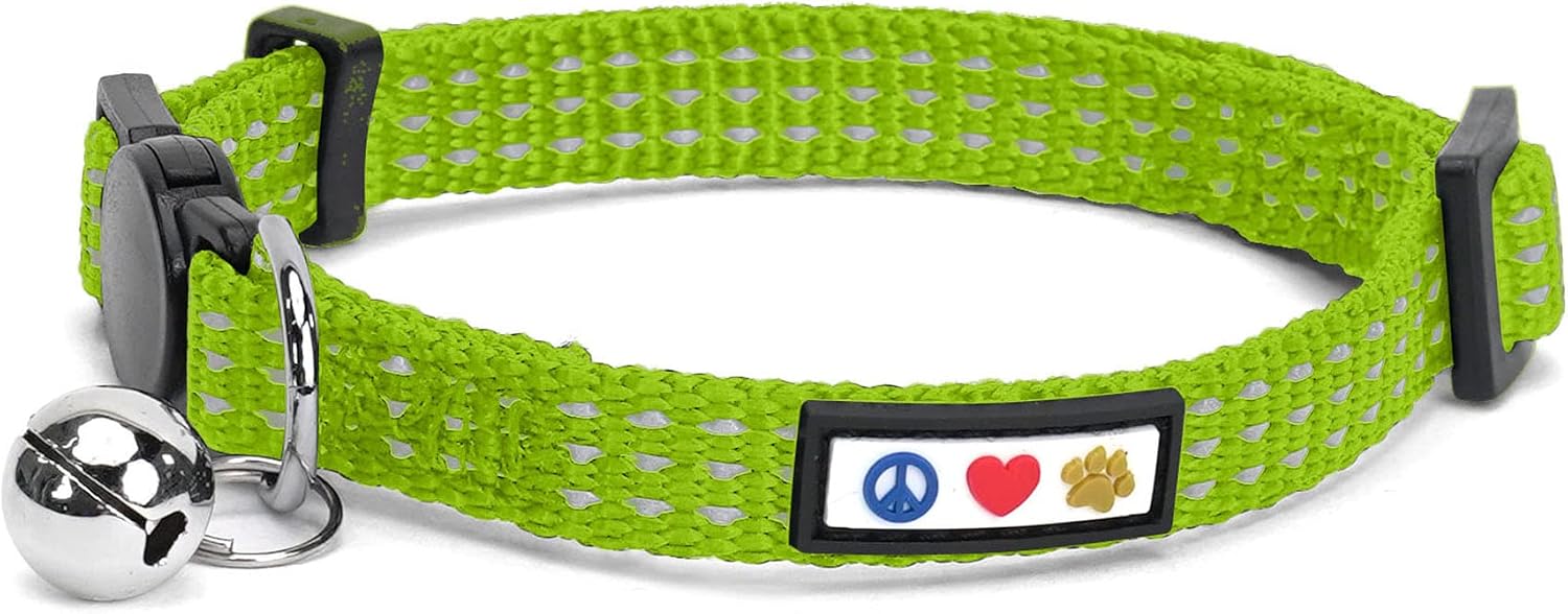 Pawtitas Collar Ajustable para Gato Reflectante con Campana Desmontable Verde