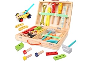 Jouet à partir de 3 ans, cadeau garçon/fille de 5 ans, coffret à outils pour enfants jouets en bois avec boîte en bois, jouets Montessori à partir de 3 4 5 6 ans pour garçons filles