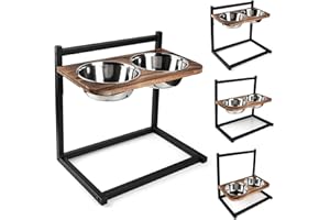Emfogoo Hundenäpfe mit Ständer, erhöhter Hundenapf für große Hunde, 3 Höhen, 12.7 cm, 22.9 cm, mit 2 Edelstahl-Hundefutter-Wassernapf-Ständer für kleine, mittelgroße und große Hunde