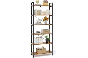 ‎IRONCK IRONCK 2M Bücherregal, Standregal mit 6 Ebenen, Regal Holz mit Metallrahmen, Büroregal Industriel, offene Ablagen, Bookshelf für Büro, Wohnzimmer, Schlafzimmer, Küche (Vintagebraun Schwarz)