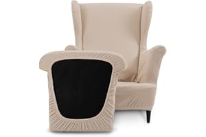 TIANSHU Funda Sillón Orejero Elástica Funda Butaca Orejera Tejido Jacquard de Licra Funda de Sillón Lavables Adecuado para Sala de Estar Dormitorio Hotel(Tipo B, Arena)