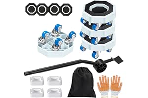 FALUCKYY Furniture Mover with 4 Wheels & Extended Pry Bar - 16pcs 360° Rotating Heavy Duty Furniture Lifter Sliders Tool for Sofa, Bed, Cabinet (350KG Capacity, Includes Storage Bag, Gloves, Non-Slip Pads)