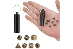 CHARFIA Lot de 7 dés D&D – Jeu de dés DND pour Donjons et Dragons MTG RPG D&D D20, D12, D10, D%, D8, D6, D4, Mini dés polyédriques et RPG (bronze antique)