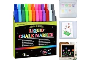 Linkgood 24 Flüssige Kreidestifte, 12 Farben Abwaschbar Fensterstifte fenstermalstifte Weißwandstifte Kreidemarker Tafelstifte für Fenster Kreidetafel Whiteboard Glas für Erwachsene Kinder, 1MM Feine