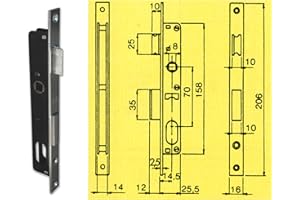 ASSA ABLOY Serratura Per Montanti 'Serie 92' Per Porte In Alluminio. Con Foro Cilindro Ovale, 1 Punto Di Chiusura. Senza Cilindro E Contropiastra. Interasse 70 Mm. Con Catenaccio.