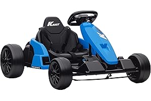 AIYAPLAY 24V Electric Go Kart, Ride On Racing Kart with Drift Mode, Adjustable Seat, Slow Start, 5-Point Seat Harness, Music, Horn, for 6-12 Years, Blue