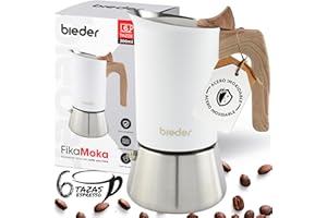 BIEDER Cafetera italiana induccion 6 tazas (300ml) – Cafetera italiana acero inoxidable para todo tipo de cocinas. Café intenso y aromático en minutos - Diseño nórdico premium, resistente y fácil de limpiar