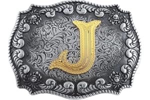 STARBRILLIANT Western Belt Buckles for Men A to Z Initial Letters Cowboy Belt Buckles with Cloud Roll Edging，Black Gray