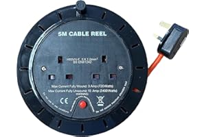 ShaniTech 5M Meter 2 Way Gang Mains Extension Lead Reel Heavy Duty Thermal Cut Out, Ideal for Garden, Workshop, DIY