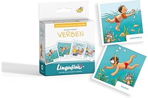 DIALOG TOYS Bildkarten zur Sprachförderung mit Lingufino - Bildkarten Set Verben inkl. Begleitheft und 30 liebevoll illustrierten Bildkarten