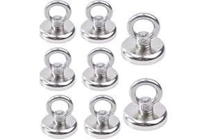 OCEUMAOA Aimant de Peche 45 kg Aimant Neodyme Super Puissant Gros Aimant Avec Anneaux Facile à démonter 32mm 8 pièces