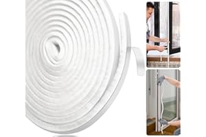 Joaercs Window Draft Excluder, Draught Excluder for Doors, 5Meters(L) x 9mm(W) x 5mm(T) Self-Adhesive Brush Seal Strip, Stop Draught for Doors, Window, Wardrobe, White