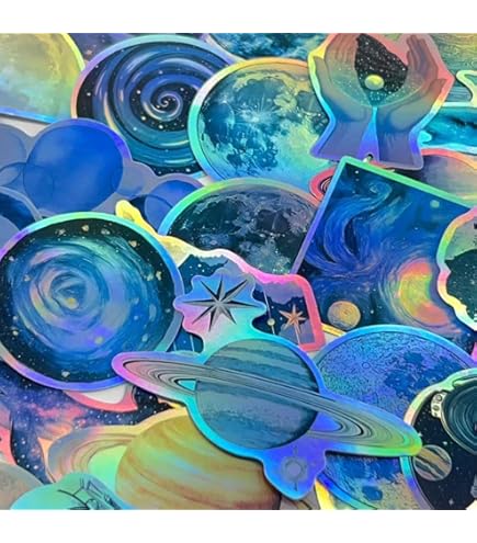Planet Stickers Cool Space Decals voor jongens/tieners, 50 stuks levendige planeet PET-stickers voor kinderen Verjaardagscadeau/klaslokaal beloningen/feestgunsten, DIY Scrapt Bullet Journal Laptop