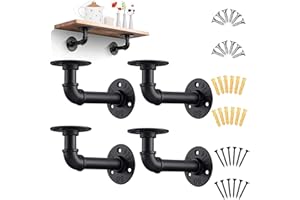 LICPERRON 4 PCS Pipe Shelf Bracket，Industrial Floating Shelf Bracket Heavy Duty Plumbing Pipe Shelf for Scaffold Board Wall Mounted, Black
