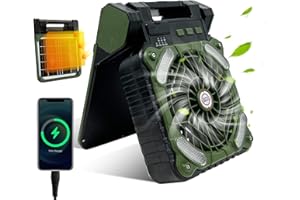 GY Ventilatore da campeggio, timer, 4 velocità, ventilatore da tavolo USB con batteria ricaricabile da 10400 mAh, ventilatore solare portatile per campeggio all'aperto, interruzione di corrente, pesca