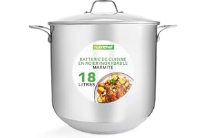 NutriChef Marmite- Faitout Inox de 18 Litres - 18-8 Qualité Alimentaire Résistant Tous Feux- Faitout-Grande Marmite avec Couvercle Transparent, Compatible Lave-Vaisselle