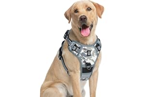 WALDSEEMÜLLER No Pull Dog Harness, [Release on Neck] Reflective Adjustable No Choke Pet Vest with Front & Back 2 Leash Attachments, Soft Control Training Handle for Small Medium Large Dogs