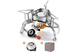 Odoland 3500W Windproof Camping Gas Stove Portable Collapsible Outdoor Camping Stove with Piezo Ignition Backpacking Stove for Outdoor Cooking Hiking Picnic and Camping Grey