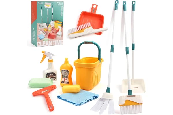 Jenilily Kit de Nettoyage pour Enfants, Balai Enfant Jouet, Nettoyage et Ménage pour Les Filles Garçons Cadeau âge 3-6