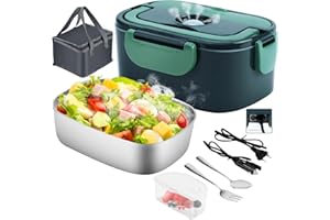 Gentre Fiambrera Electrica 12V/24V/220V/110V 4 en 1 Calentador de Comida para Coche Camión y Trabajo Portatil 1.5L 60W Tartera Acero Inoxidable Termo Comida con Bolsa Térmica y Juego de Cubiertos