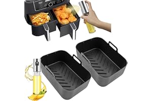 Daily Treasures 2 Stk Silikon-Heißluftfritteusen-Liner für Ninja-Heißluftfritteuse Dual mit 1 Stk-Ölsprüher-Spender, Ninja-Heißluftfritteuse-Zubehör Wiederverwendbare Heißluftfritteuse Silikon-Liner