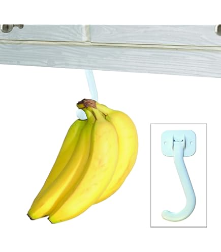 Josmimic Modern Banana Hanger Hook Under Cabinet: Adhesive Banana Holder, Foldable With Magnets When Not In Use, Under Counter Banana Hook, Stainless, Hold 13 LB, Gold, 2 Pack