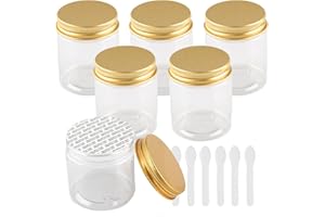 PQPAUTY 6 Pièces Vides Petit 80 ml Transparent Cosmétique Pot en Plastique avec Couvercle Or 80 g Pots de Cosmétique Crème de Bouteille Contenant avec 6x Spatules