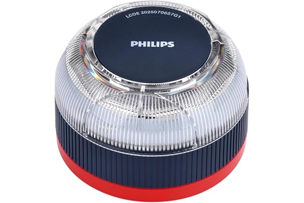 Philips Baliza de Emergencia V16 con Geolocalización y Conexión DGT 3.0 – Homologada, Plan de Datos Incluido, Base Magnética, Alta Visibilidad 1km, Resistente Lluvia y Viento, Pilas AA inlcuidas