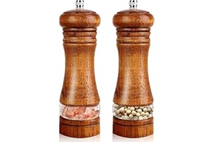 IAGORYUE Salt and Pepper Grinder Set, Wooden Salt and Pepper Mill with Adjustable Coarseness Ceramic Core, Manual Salt Grinders with Acrylic Window (6.5 Inch), Refillable Spice Shaker for Sea Salt/Chili/Sesame