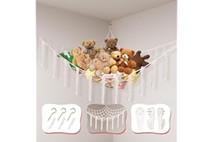 Powkoo Teddy Hammock Toy Storage Net for Stuffed Animals Teddy Bear Storage Hammock Soft Plush Cuddly Toy Storage Corner Hanging Wall Storage Organizer for Kids Bedroom Girls Baby Nursery Room (Beige)