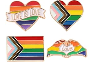 BAYMETY Pride Accessories Pin, 4Pcs Progress Pride Flag Pin/Heart Progress Pride Flag Pin/Love Is Love Pin/Love Pin/Rainbow Lesbian LGBTQ Bisexual Gay Pride Accessories Pin Badge For Pride Parade Celebration