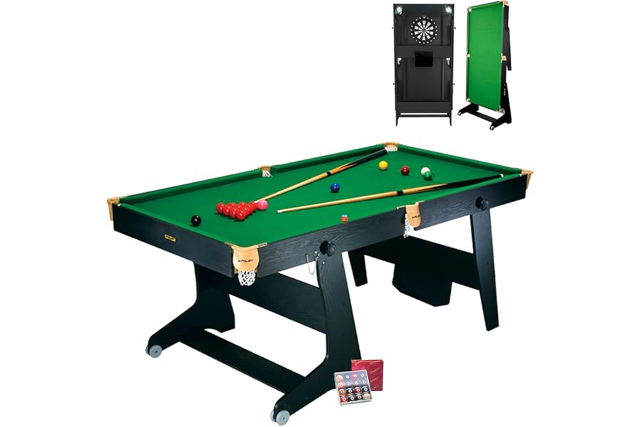 Riley 6ft, 3-in-1 Folding Snooker & Pool Multi Games Table - With Soft Tip Darts Board - Supplied with Snooker & Pool Balls & 2 x Cues