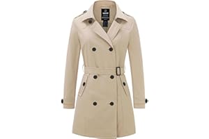 Wantdo Women's Shoulder Epaulets Belted Trench Coat Windproof Button Fastening Coats Double-Breasted Slim Fit Jackets