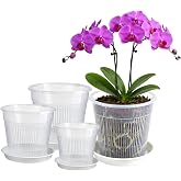 SCBOY Set of 8 Transparent Plastic Orchid Flower Pot with Drainage and Tray Orchid Pots Suitable for Succulent Orchid Seedlin