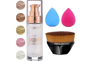 ‎HILARECO PHOERA Body Luminizer Schimmer öl Körper Highlighter mit Make-up-Pinsel Highlighter Körper Flüssig Glitzer Körper Glow Schimmer Makeup für Gesicht Körper Bein(105#Diamant Platin)