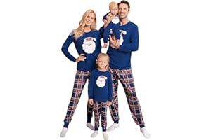 CALLA DREAM Weihnachts Pyjama Familie Set Matching Pyjamas Couple Mama Tochter Partnerlook Christmas Pyjama Karierte Hose + Lange Ärmel Blau Top Familien Outfit