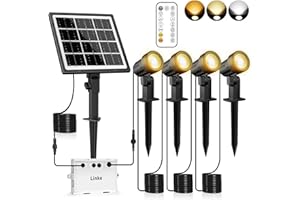 Linke Solar Spot Lights Outdoor Garden, 4 in 1 2700K/4000K/6500K Adjustable LED Solar Powered Spotlight IP66 Waterproof Landscape Spotlights Fence Lights for Yard Lawn Tree Statue