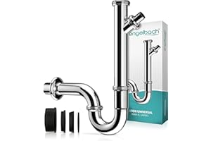 Engelbach® Sifón lavabo baño - Tubo 200 mm 1 1/4" cromado con conector y manguito de goma - Instalación sencilla - Modelo universal