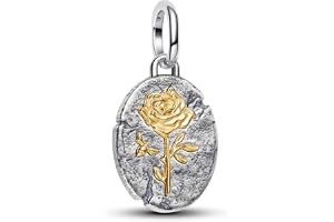 PANDORA ME Rose-medaljongberlock i sterlingsilver med 14K förgylld metallegering, kompatibel med mig och ögonblick, 764087C00