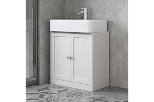 URBNLIVING Bathroom Modern Under Sink Vanity Unit Toilet Roll Toiletries Accessories Storage Cupboard With Shelf (White)