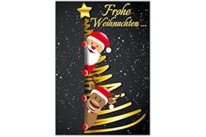 ‎BREITENWERK A4 XXL Weihnachtskarte SANTA & RENTIER mit Umschlag - edle Klappkarte für liebe Kollegen Freunde Verwandte - Frohe Weihnachten Karte von BREITENWERK