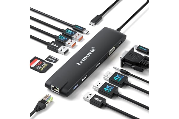 Lemorele Station d'accueil USB c Ethernet Dock USB C 13-en-1 vers Dual HDMI 4K, VGA, Audio, 2*USB 3.1/2 * 2.0/USB C 3.1, PD 100W, SD/TF pour MacBook/Dell/Windows