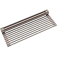 KRAUS Multipurpose Over-Sink Roll-Up Dish Drying Rack, Colander and Trivet in Brown, KRM-10BR