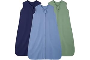 FIEMOL Saco de Dormir para Bebé 12-18 Meses 0.5 TOG Mantas de Algodón Transpirables para Bebé, 3 Paquetes Saco de Dormir Transpirable para Bebé Niño y Niña 76-89cm Cian